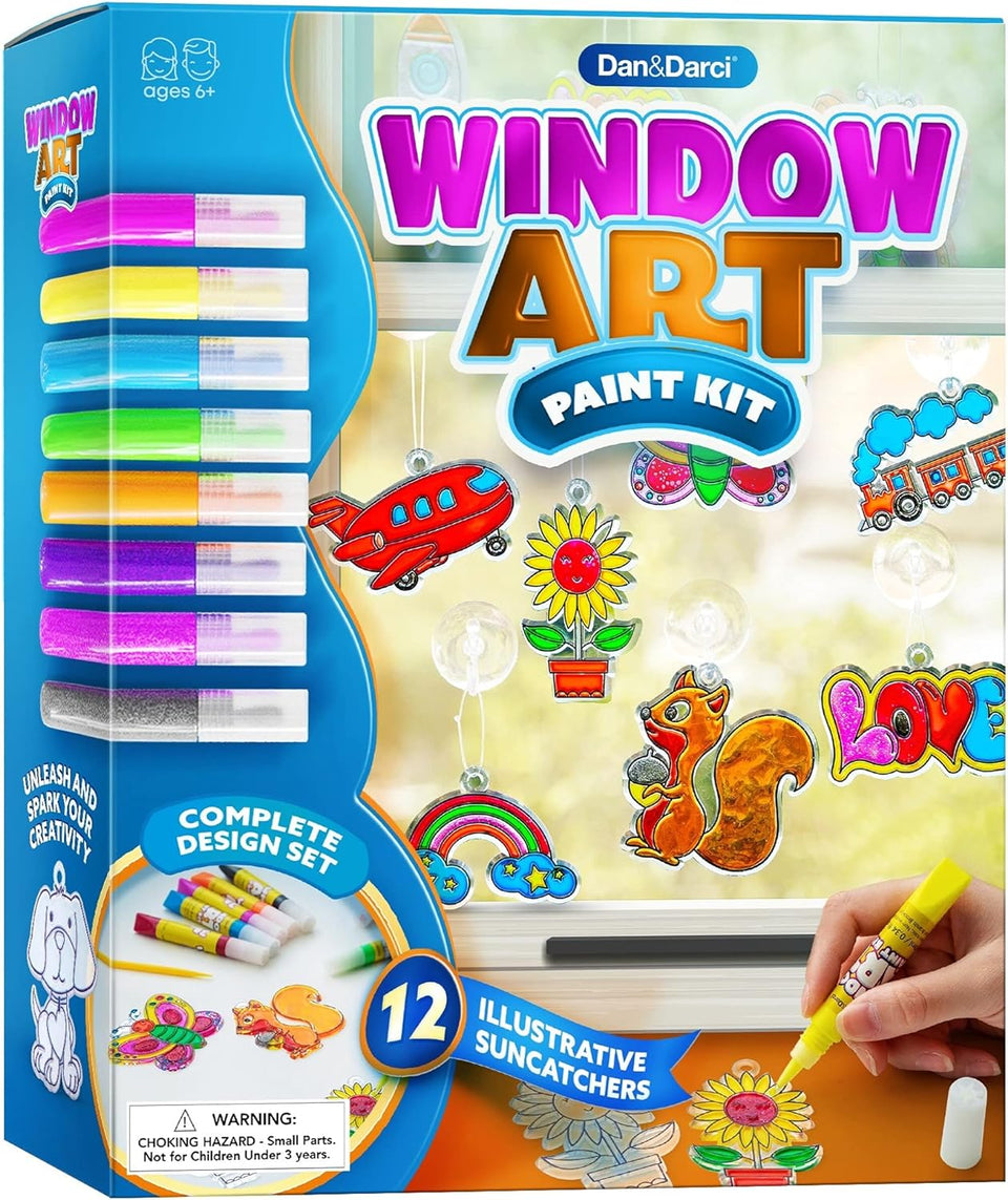 Dan&Darci Window Art for Kids - Sun Catchers Painting Kit - Suncatcher Craft Set Gift for Kids - Arts and Crafts Ages 6-12 yr Old - Paint Activities Kits Projects by Surreal Brands