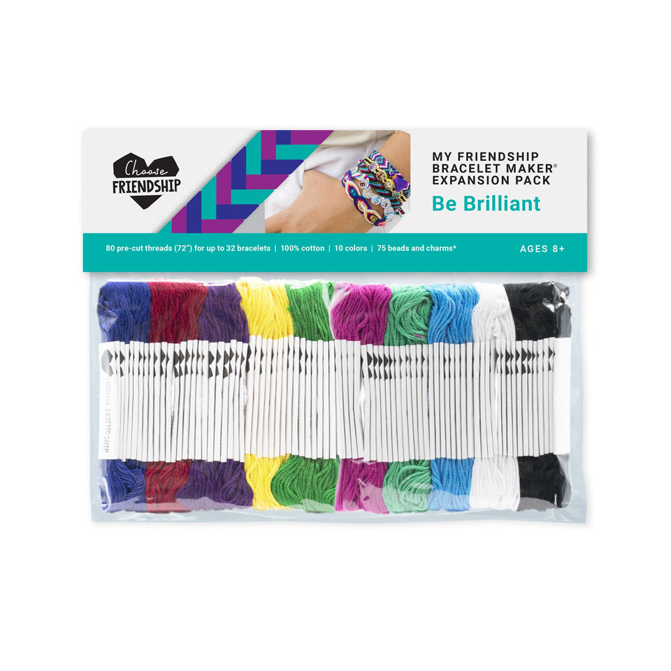 Choose Friendship, My Friendship Bracelet Maker Be Brilliant Expansion Pack, 80 Pre-cut Threads and 75 Beads/Charms, Makes 16-32 Bracelets