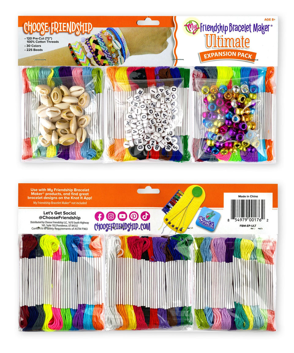Choose Friendship, My Friendship Bracelet Maker Ultimate Expansion Pack, 120 Pre-cut Threads and 225 Beads, Makes 24-48 Bracelets