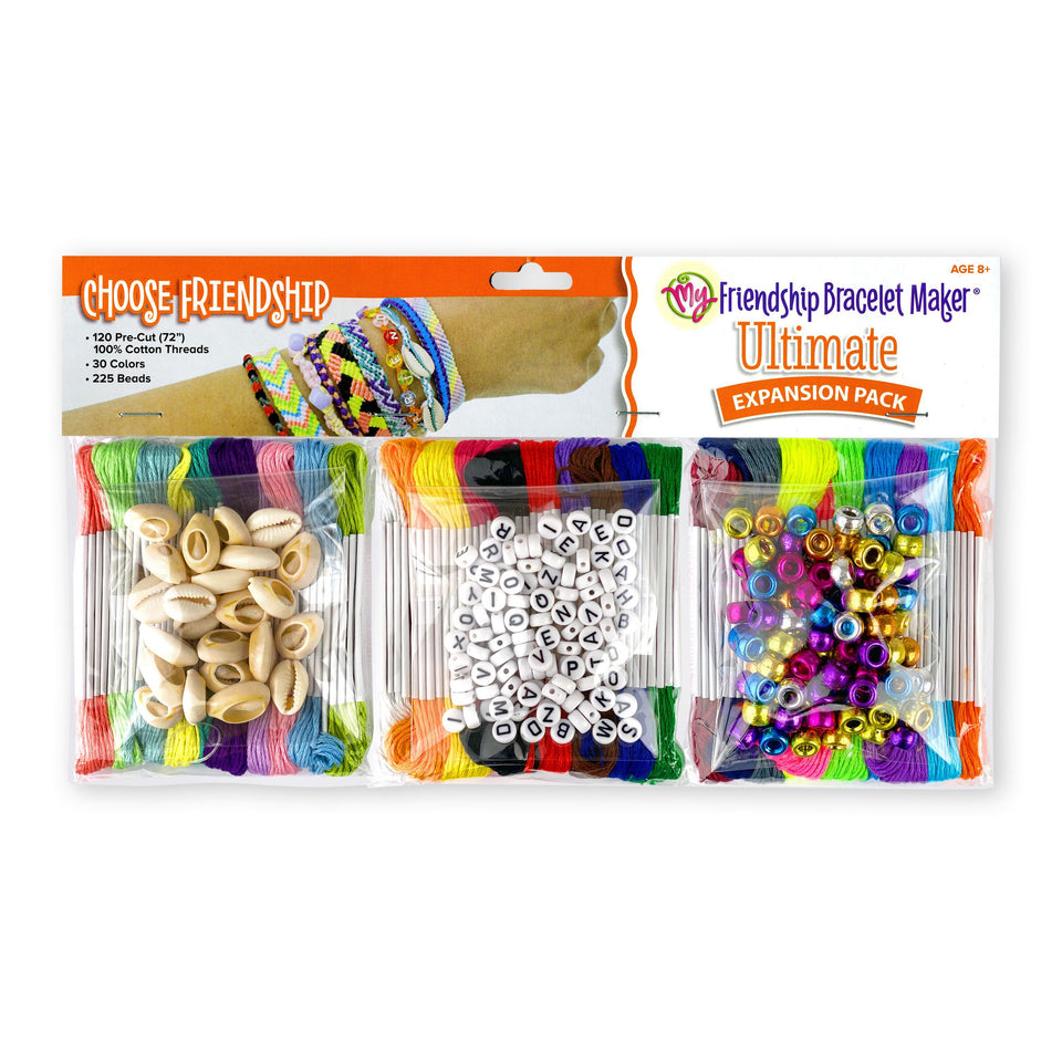 Choose Friendship, My Friendship Bracelet Maker Ultimate Expansion Pack, 120 Pre-cut Threads and 225 Beads, Makes 24-48 Bracelets