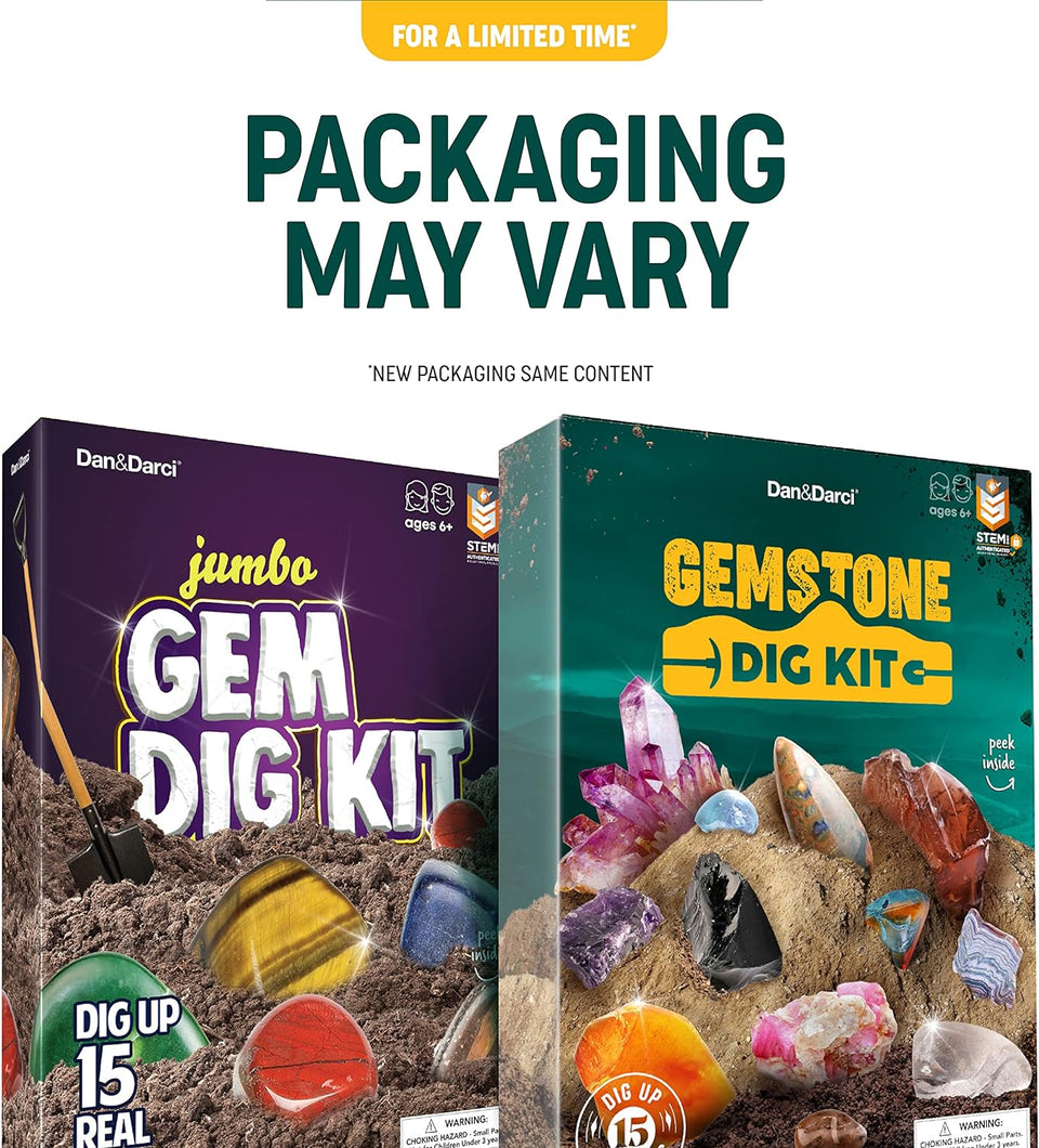 Dan & Darci Mega Gem Dig Kit - Dig up 15 Real Gemstones - Great Science kit, Gemology, Mining Gift for Kids, Boys Girls - Rocks, Minerals, Excavation Toys by Surreal Brands