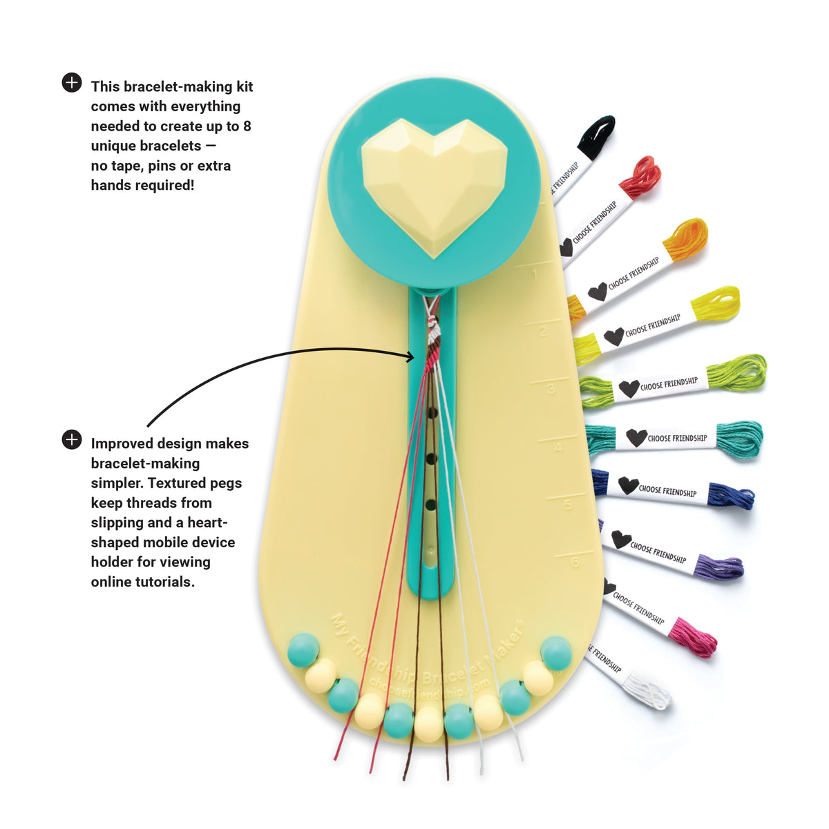 Choose Friendship, My Friendship Bracelet Maker® (v2), 20 Pre-Cut Threads Makes Up to 8 Bracelets