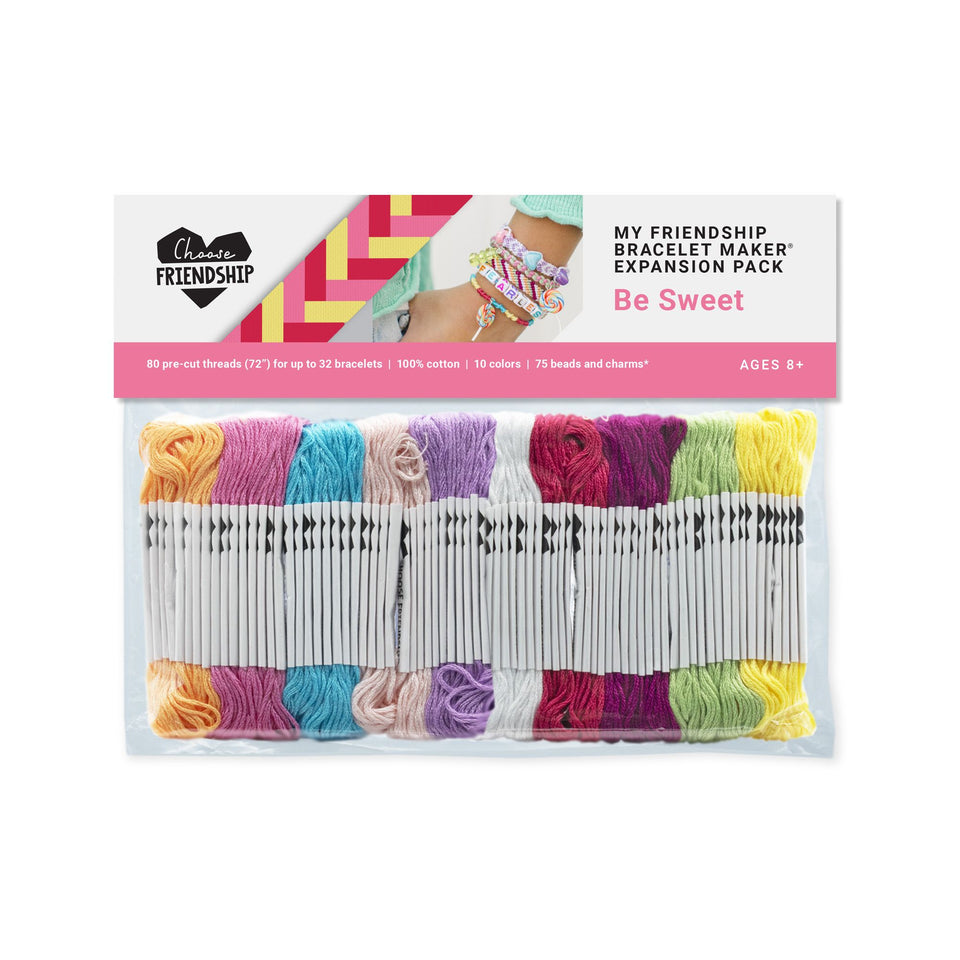 Choose Friendship, My Friendship Bracelet Maker Be Sweet Expansion Pack, 80 Pre-Cut Threads and 75 Beads/Charms, Makes 16-32 Bracelets